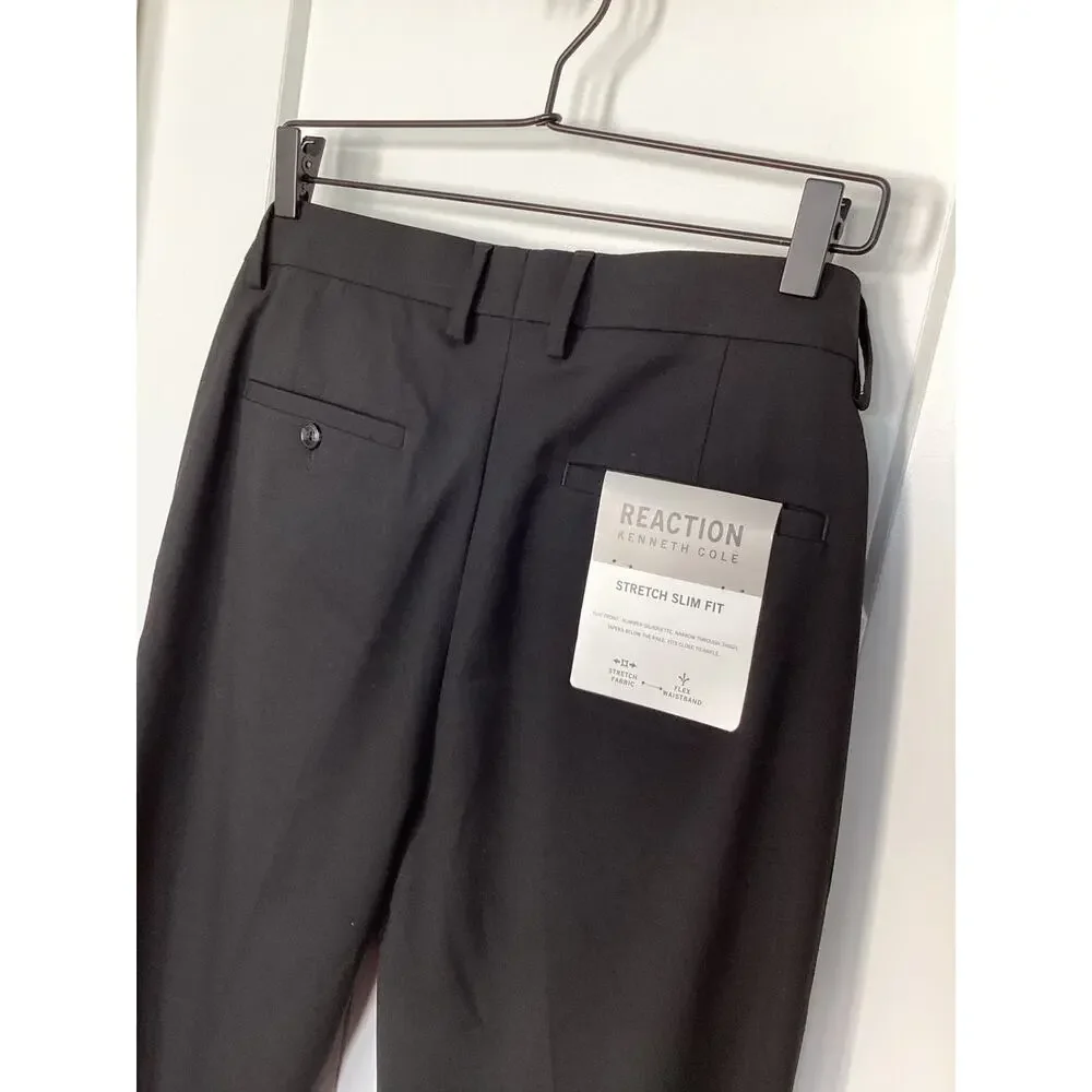 NWT Reaction Kenneth Cole Men's Slim-Fit Stretch Twill Dress Pants Black 32x34‎